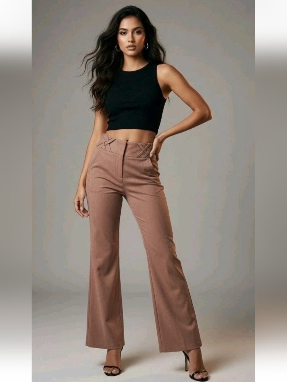 Vintage BEBE Dress Pants Chocolate Brown Shimmer Sparkle Wide Leg Cross Hatch  4